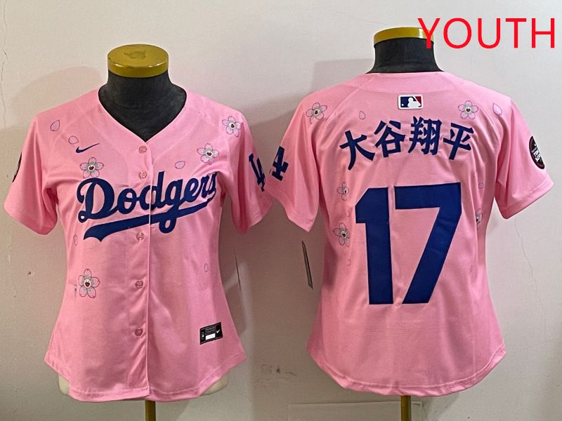 Youth Los Angeles Dodgers 17 Ohtani Pink Sakura Edition 2025 Nike MLB Jersey style 1